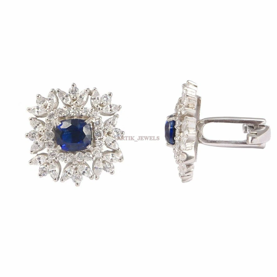 Gemas de cianita azul natural con gemelos de plata de ley 925 #1904 Foto 2 de 4