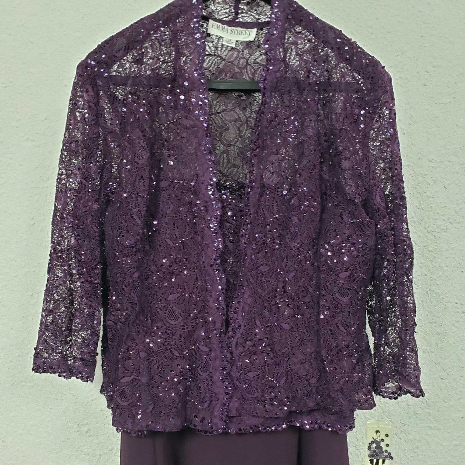 Emma Street Women's Plus Size Two Piece Set Lace Jacket Dress, Eggplant, 18