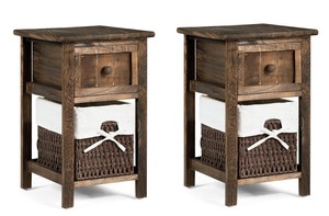 Nightstand Set Of 2 Bedside End Table Organizer Wood 2 Tier 1 Drawer Rustic New Ebay