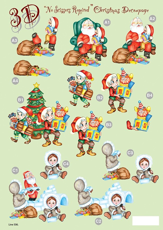 Christmas Card Making A4 Die Cut Decoupage 3D Sheet (NO CUTTING) Xmas - Line 506