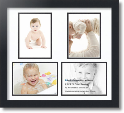 ArtToFrames Collage Mat Picture Photo Frame 4 5x7'' Openings in Satin Black 130