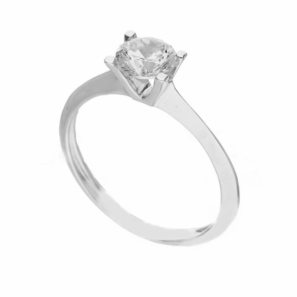 Anillo Solitario De Oro Blanco 18 Cts con Circonitas Blancos de mujer