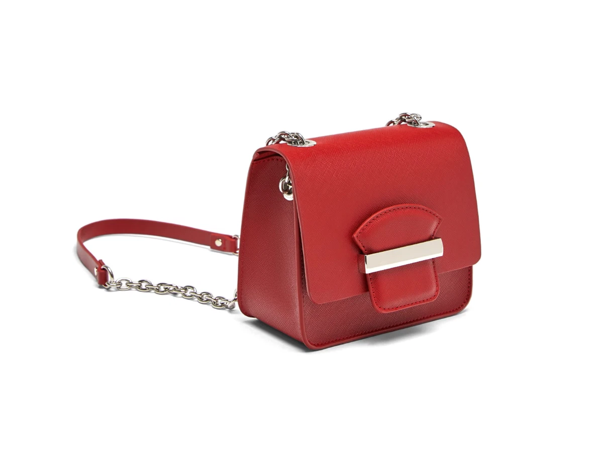 ZARA Mini Crossbody Bag METAL CHAIN Strap FLAP RED Shoulder HandBag NWT  2674/304