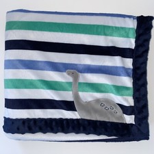 Carter  s Child of Mine Dinosaur Baby Blanket Blue Green Striped w/Sherpa Backing