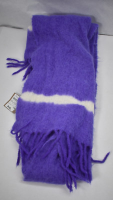 Massimo Dutti Tie Dye Scarf Fringe Detail 245cm x 45cm Purple/White Alpaca Wool