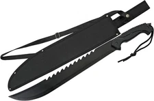 WF-1425 - 25” Machete Fang Black Full Tang Nylon Sheath Tactical Stealth Saw