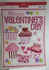 6 Valentine's Day Window Clings Heart Cake Colorful Sheet Size 17"x 12" Aprox