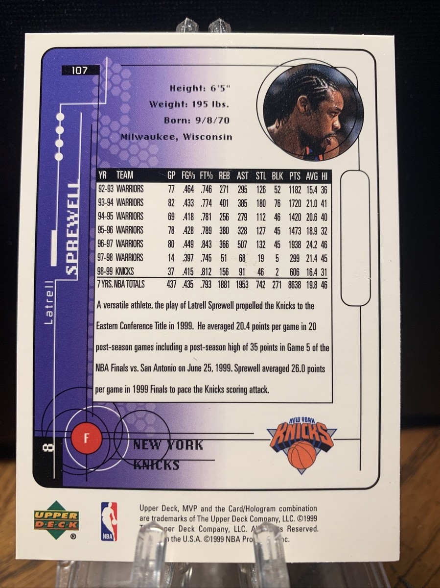 1999-00 Upper Deck MVP Latrell Sprewell New York Knicks #107 | eBay