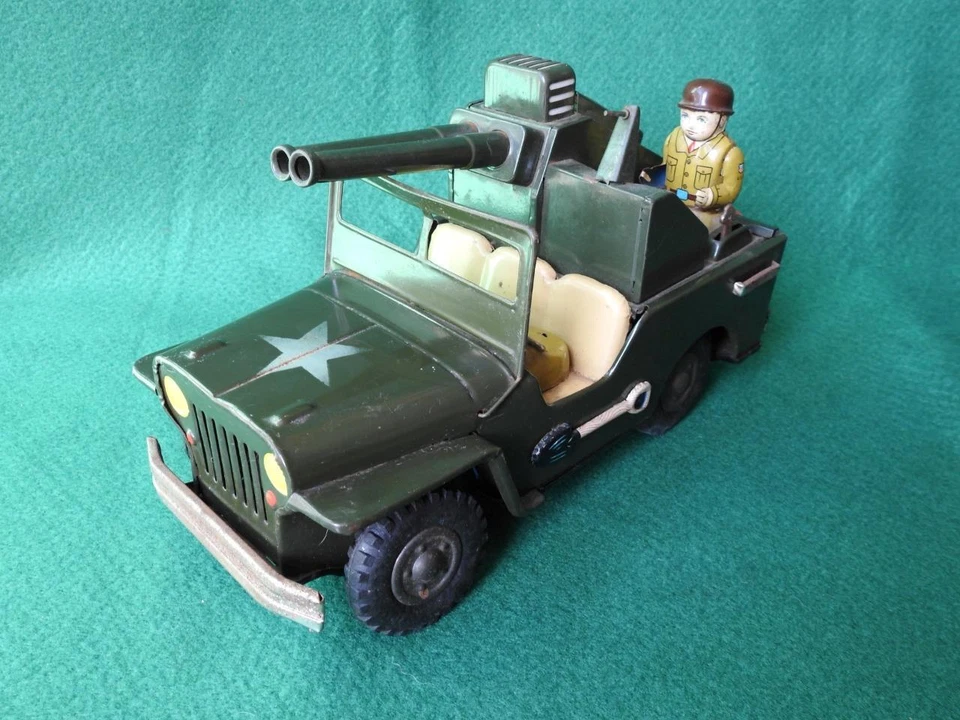 NOMURA TOYS T.N JAPÓN AÑOS 50 LITOGRAFÍA HOJALATA BATERÍA OP JEEP antiaéreo Foto 3 de 4