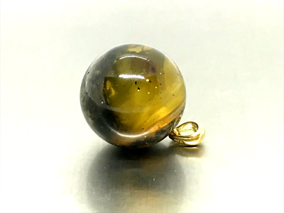 PENDENTIF AMBRE cadeau perle ronde baltique non poli argent noir 925 or 3,7 g