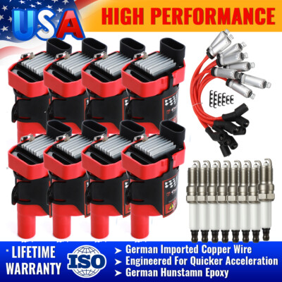 Set of 8 Ignition Coil UF262 W/Spark Plug&Wire For Chevy Silverado 1500 2500 GMC