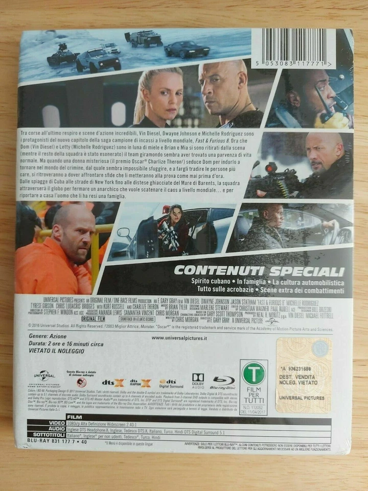 FAST & FURIOUS 8 Limited Edition BLU-RAY STEELBOOK ITALIAN IMPORT ~NEW & SEALED - Image 2 of 3