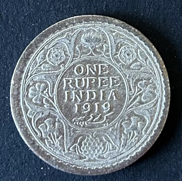 1919 Rare 1 Rupee British-India King George V Coin KM#524 Silver