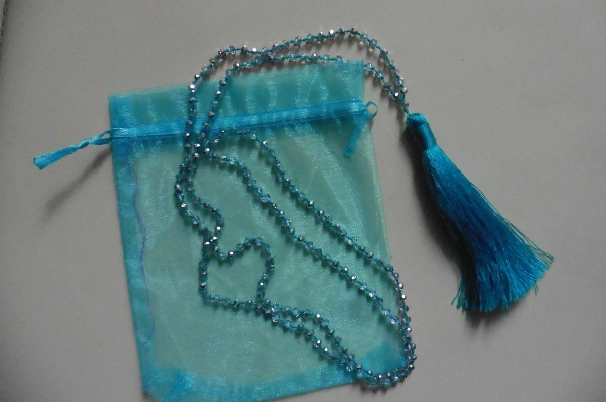 Collier Sautoir Fantaisie Perles De Verre Bleu Pétrole - Longueur 120-130 Cm, Neuf