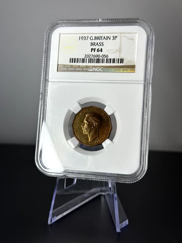 1937 Great Britain 3 Three Pence Brass Proof Coin NGC PF64 PR64 George VI
