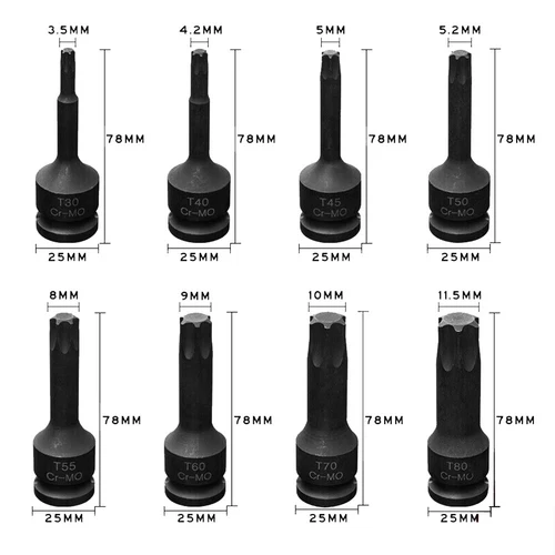 8X 1/2'' Drive Torx Deep Impact Metric Socket Bits Set Repair Tool T30-T80 AUS - Picture 3 of 9