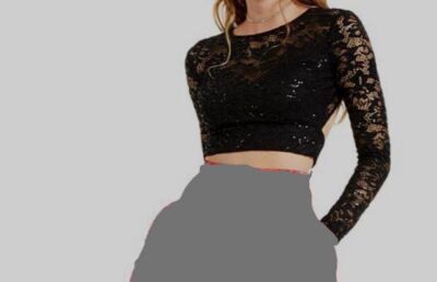 $60 B. Darlin Women Juniors Black Sequin Lace Crop Top Size US 16W