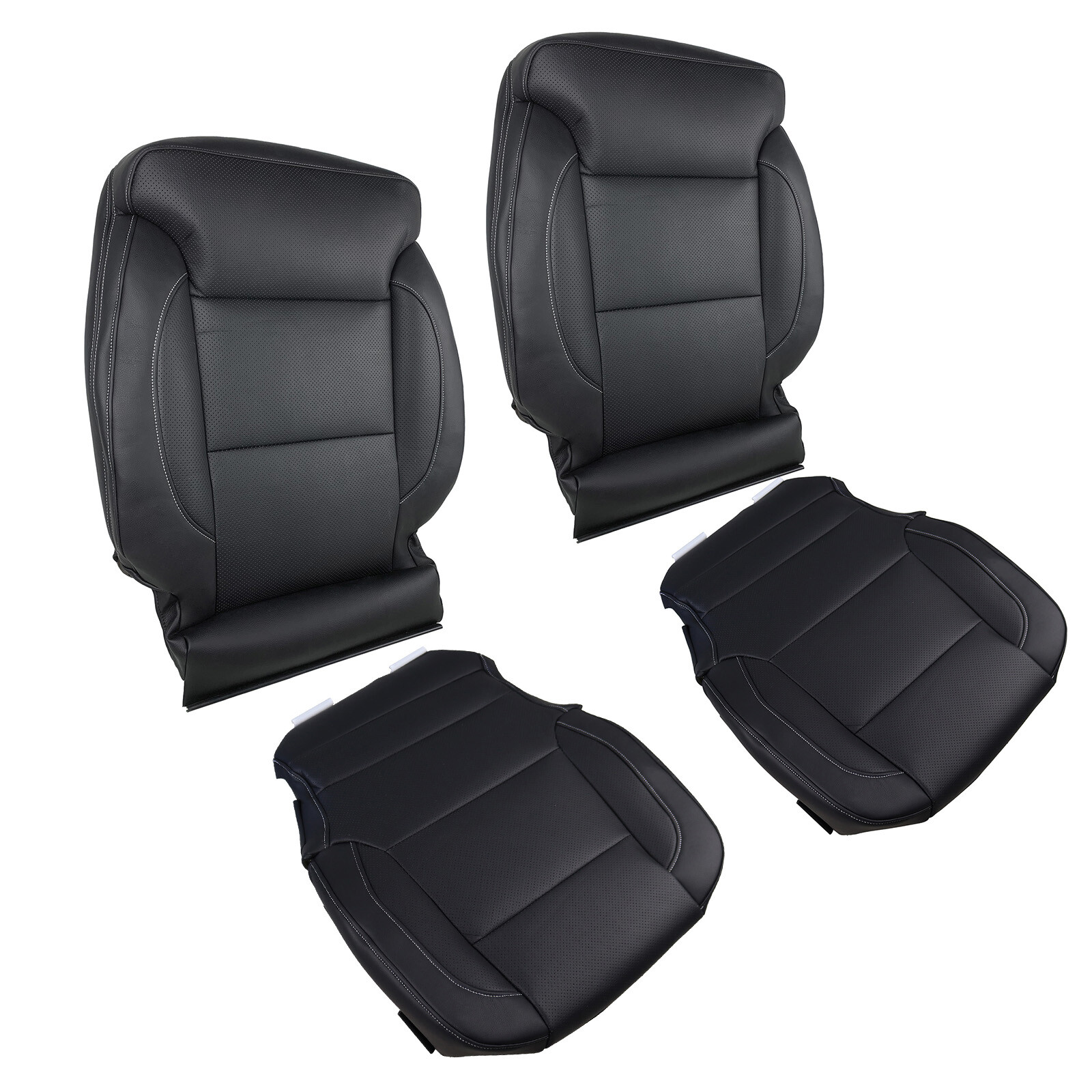 Driver Passenger Bottom Top Leather Seat Cover Blk For 15-19 Silverado 1500 2500