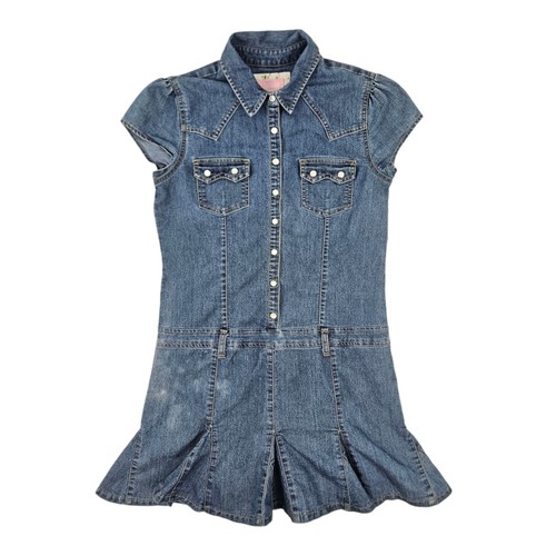 Vintage Girls Limited Too Blue Denim Dress Skort Size 16 Pearl Snap Y2K - Picture 3 of 10