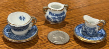 Miniature Blue Willow Style Tea Set Porcelain Cup Creamer Sugar Bowl Lot