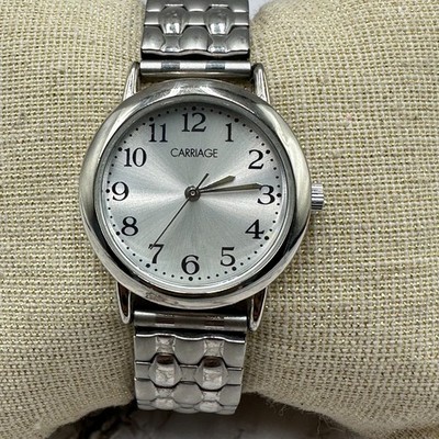 Carriage Women's Watch Silver Tone Easy Read Dial Stretch Expansion Band 6.5''