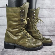 Stuart Weitzman Workman Olive Green Sherpa Lined Combat High Top Boots Size 6.5