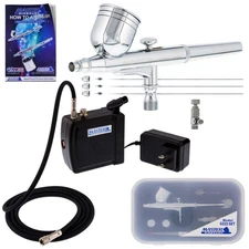 3 Tip Gravity Airbrush Set 16B Air Compressor Kit Dual-Action Hobby Cake Art