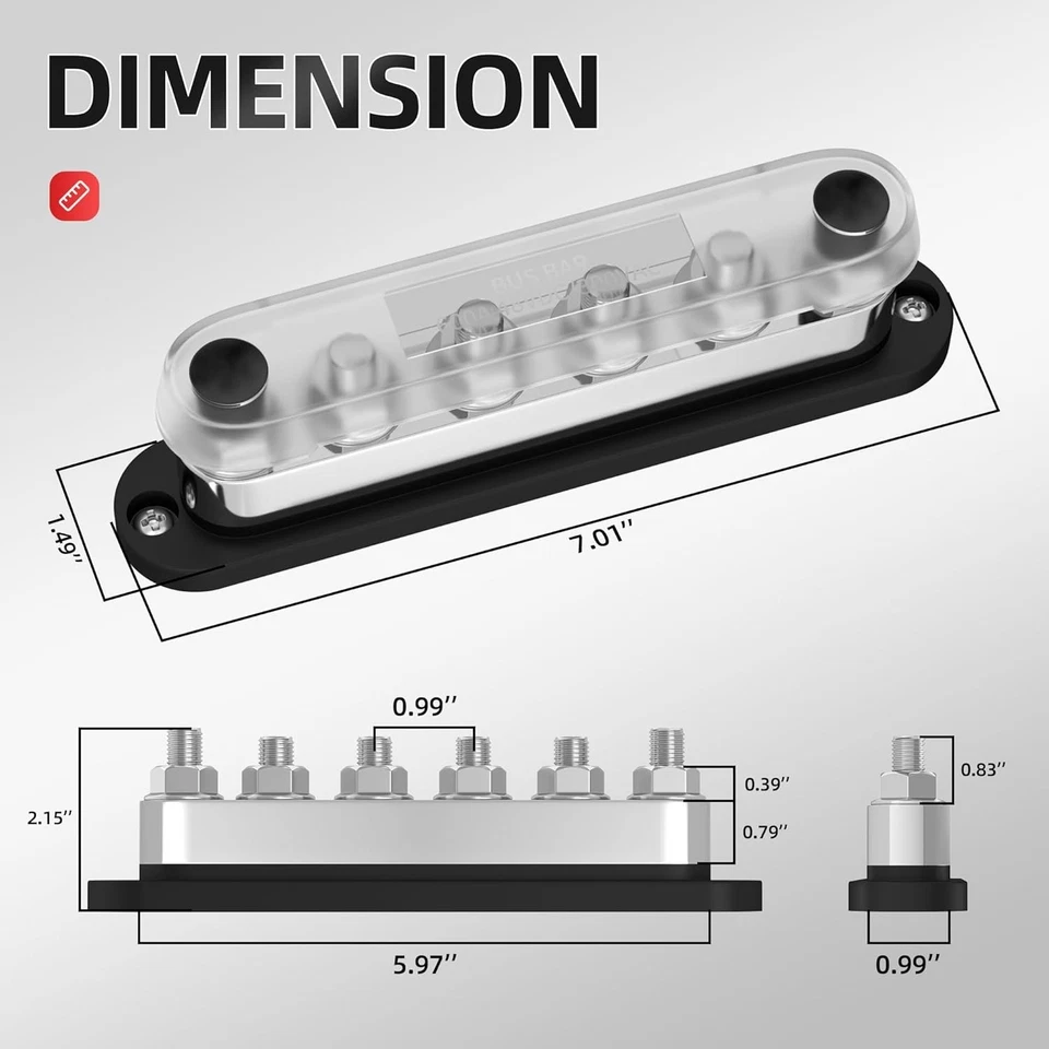 Heavy-Duty 600A Marine Bus Bar with 6 Terminal Studs, Perfect for Solar & Boats - Image 4 of 4