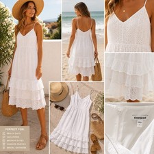 Express Eyelet Midi Dress Large White Tier Ruffle Boho Beach Coastal Cottage Y2K