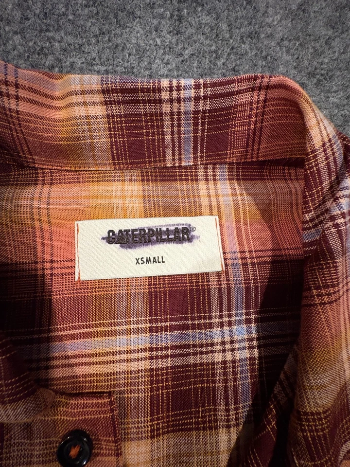 Рубашка мужская Caterpillar XS оранжевая коричневая клетчатая с длинным рукавом сделано в Италии рабочая одежда - Изображение 4 из 4