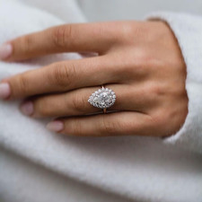 Pear Cut 2.00CT Lab Grown Diamond Hidden Halo Ring 14k White Gold Beautiful Gift