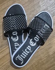 Juicy Couture Black Rhinestone Slides Womens AU 6?7 Bling Logo Sandals 24cm