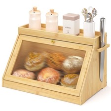 Bamboo Bread Box with Shelf for Kitchen Countertop (Nature)