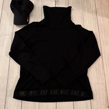 Nike Dri-FIT Women  s Large Black Funnel Neck Running Pullover Logo Hem