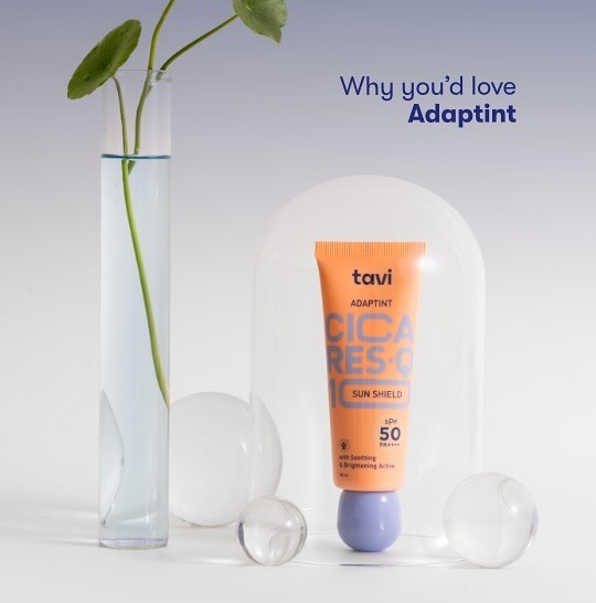 TAVI CICA RES-Q10 AdapTint Sun Shield SPF50+ PA++++ 40ml Tone-Up Calming Sunscreen for Sensitive Skin