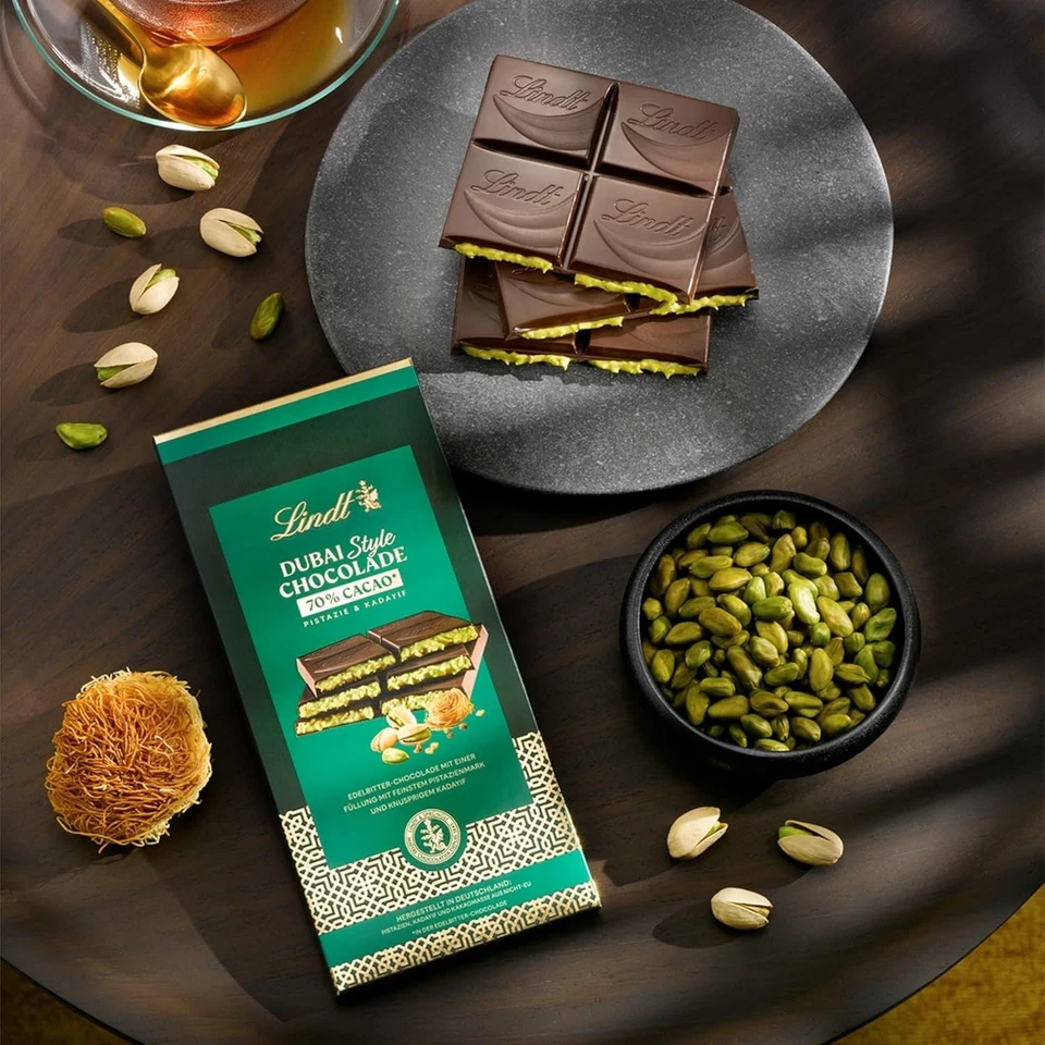 Lindt Dubai Chocolate Oscuro Pistacho Almendra Kadayif 145g - ¡Envío desde Alemania! Foto 2 de 3