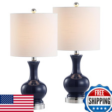 Jonathan Y 21.5 Navy/Chrome Modern Glass Table Lamp Set Of 2 Brass Gold Bedside