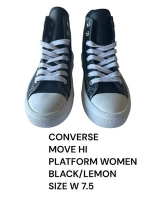 Size 7.5 - Converse Chuck Taylor All Star Move High Black White W/ Lemon