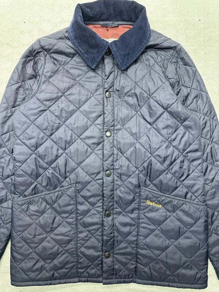 Barbour Boys Union Jack Lined Liddesdale Quilted Jacket Navy Blue Size 12/13 XL - Image 2 of 4