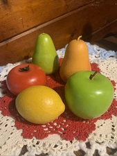 Vintage Wooden Realistic Fruit & Vegetable Set -Lot Of 5 Tabletop Decor