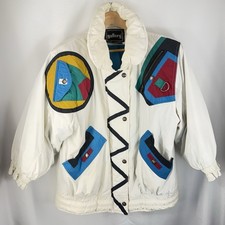 Vintage Colorblock Ski Puffer Jacket 80's 90's Retro Apres Ski Coat Large