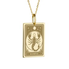 14K Gold Scorpio Zodiac Necklace, Engraved Astrology Jewelry, Horoscope Pendant