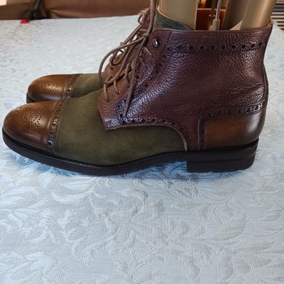 Ginanni Henry Boots Mens Size 10 Olive Cap Toe Leather & Suede Retail $295 Spain