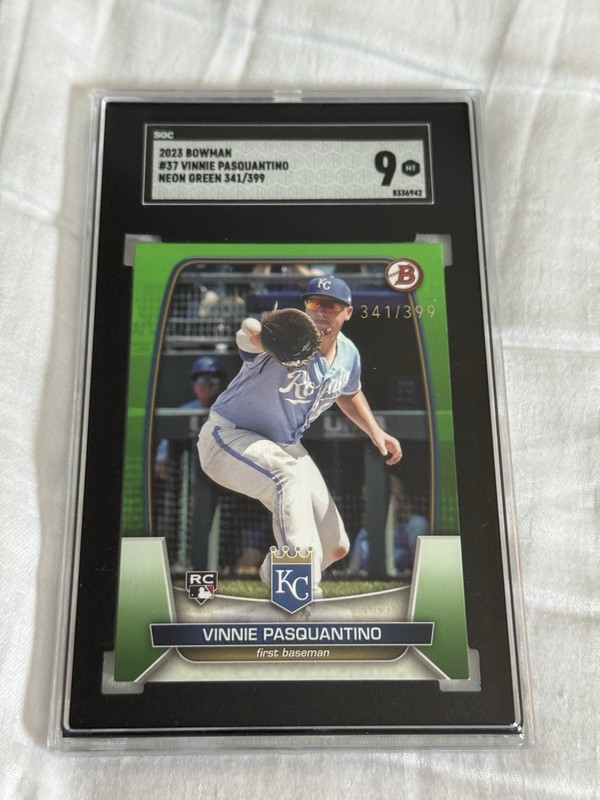 Vinnie Pasquantino 2023 Bowman Rookie #37 Lime Green Parallel /399  SGC 9