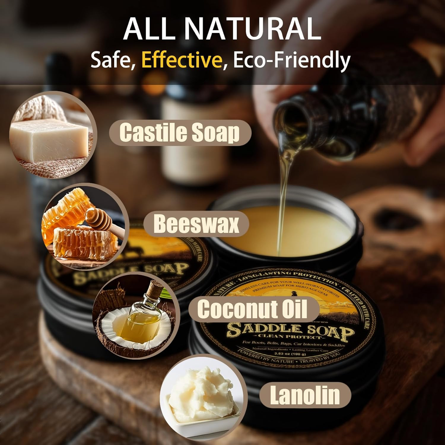 Saddle Soap 4PC Leather Care Kit – All-Natural 3.52Oz Leather Cleaner & Conditio