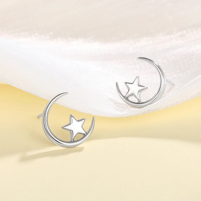 Silber Mond & Stern Ohrstecker | süßes Himmlisches Ohr Piercing | Schmuck Geschenk
