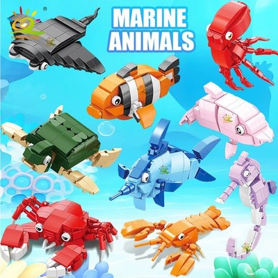 Meeresschildkröte Krabbe Fisch Modellbaustein Tier Serie Ziegel Konstruktionsspielzeug F