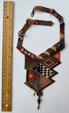 ABSOLUTELY FAB Vint Geometric Artisan Hand Beaded, Loom-Woven Beadwork Necklace
