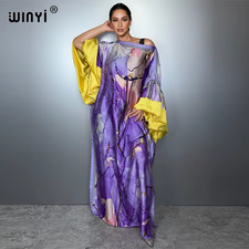 Boho New Puff(Ed) Sleeves Evening Dress Abaya Dubai Luxury Female Loose Print Ka