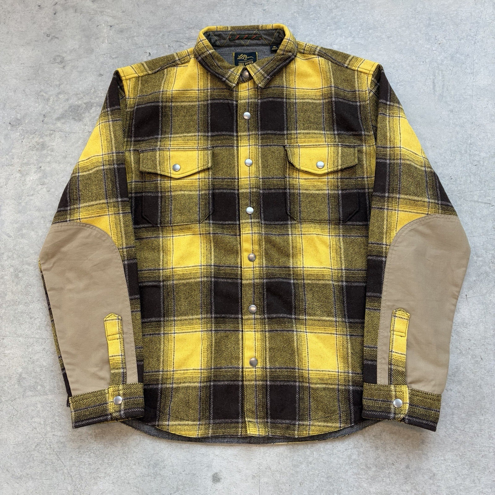 Todd Snyder L.L. Bean Wool Shacket Jacket Flannel Shirt Plaid Elbow Patches XL
